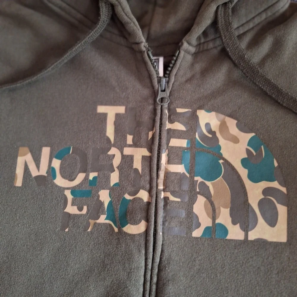 The North Face Full‎ Zip Hoodie Mens L Army Green Camo Graphic Logo Street Wear